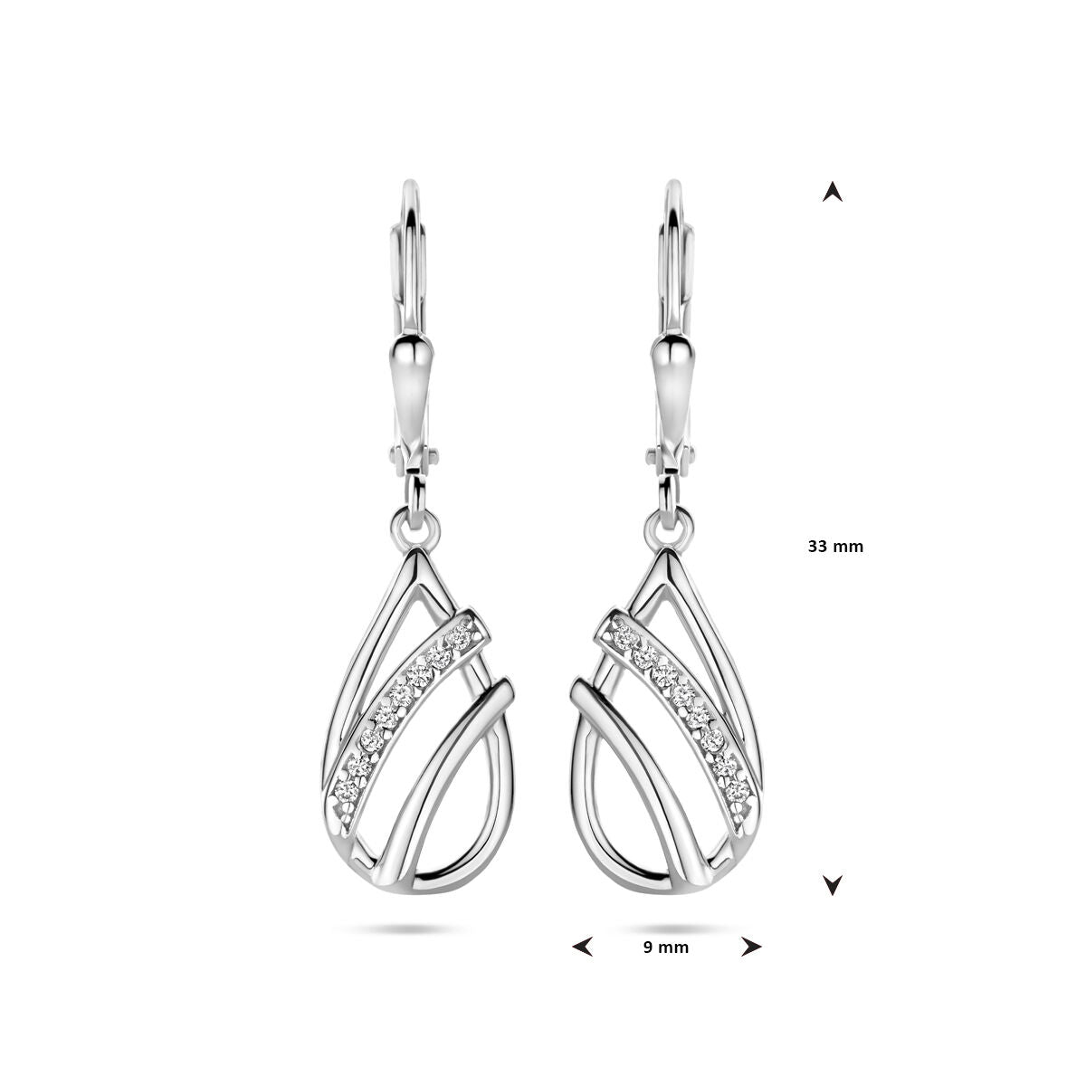 Fantasy Collection Hangende oorbellen druppel zirkonia brisure haak 33 mm zilver