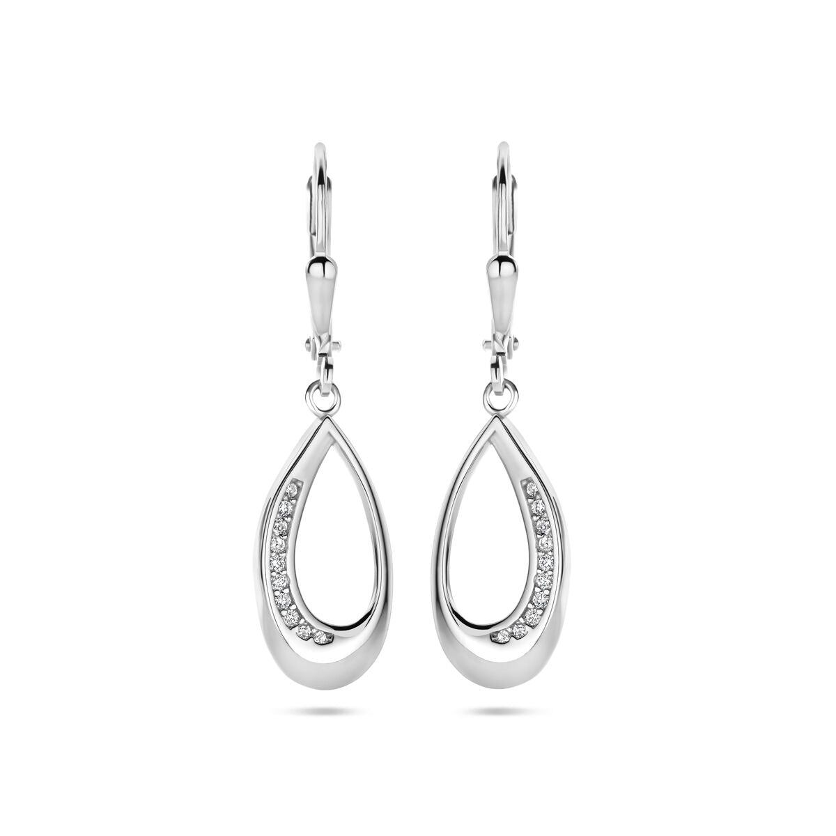 Fantasy Collection Hangende oorbellen druppel zirkonia brisure haak 34 mm zilver