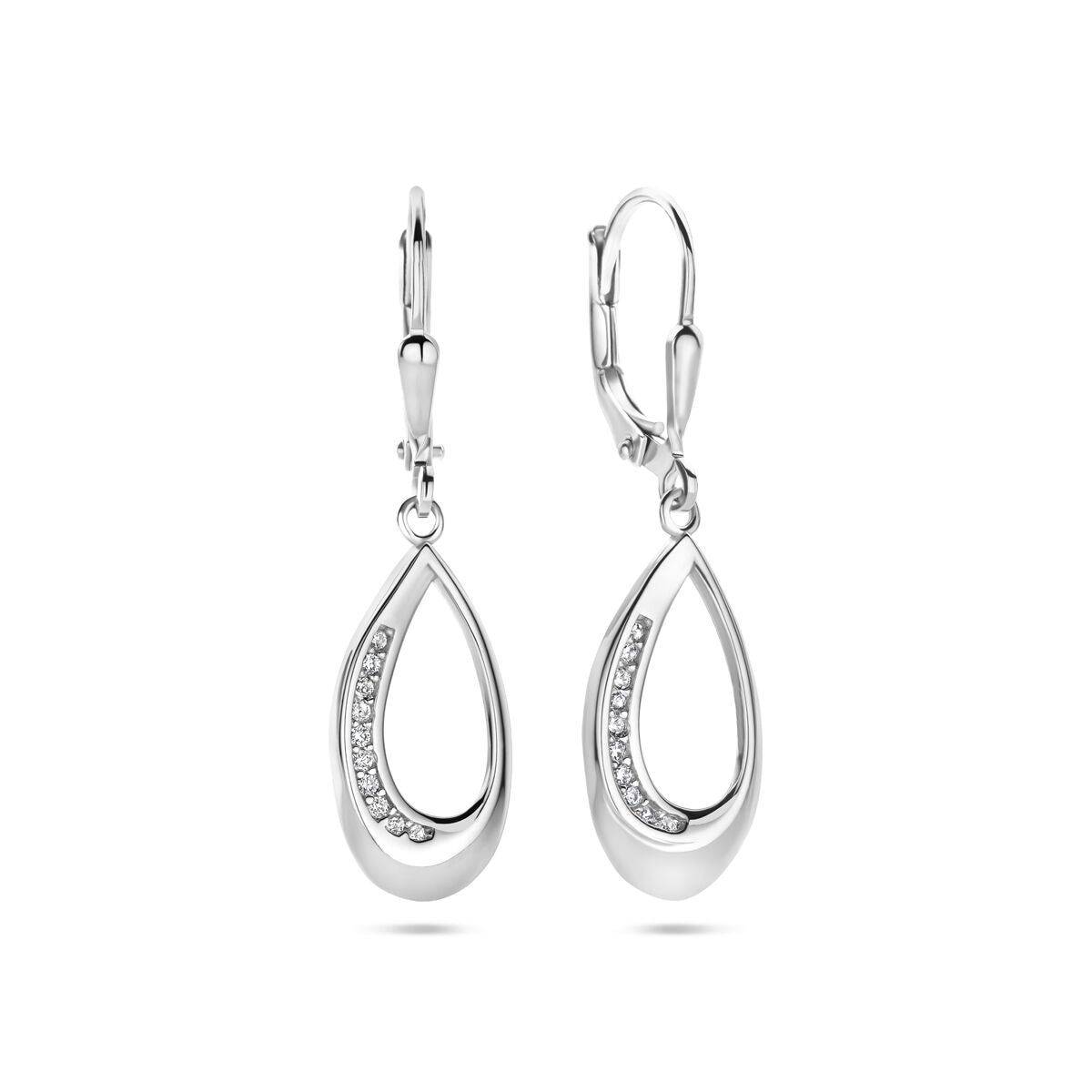 Fantasy Collection Hangende oorbellen druppel zirkonia brisure haak 34 mm zilver