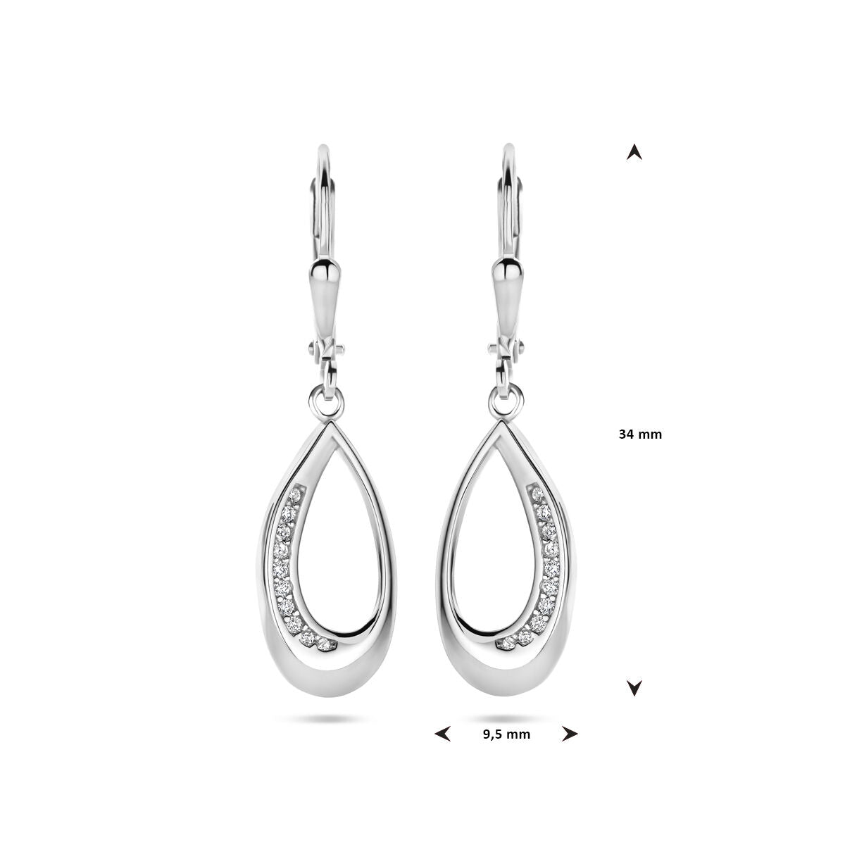 Fantasy Collection Hangende oorbellen druppel zirkonia brisure haak 34 mm zilver