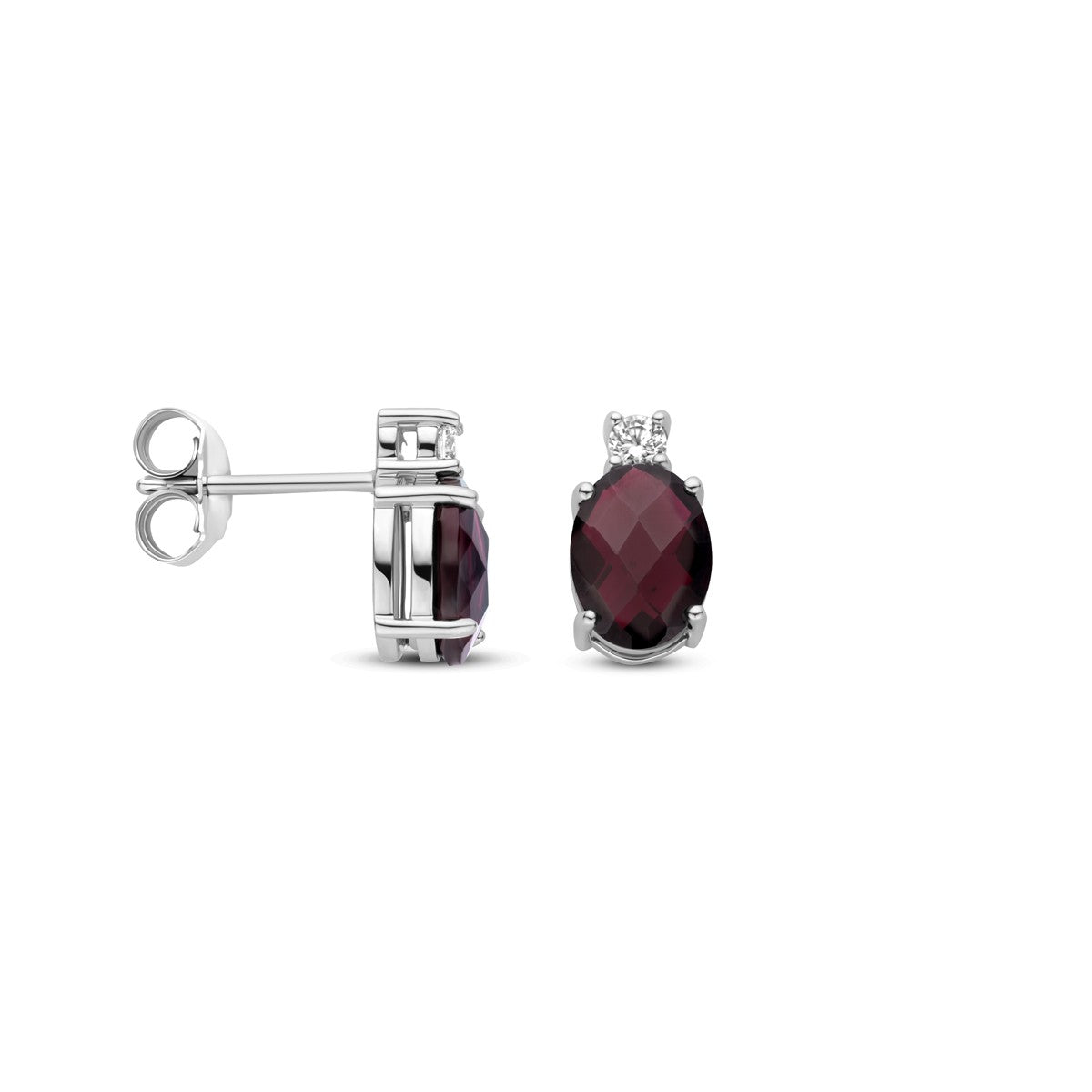 Oorbellen granaat en zirkonia 10,5 mm zilver