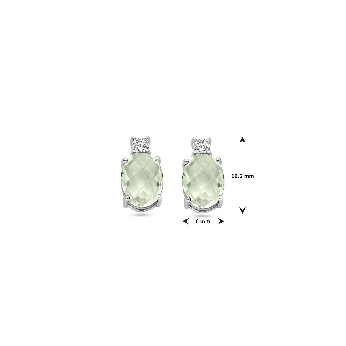 Oorbellen groen amethist zirkonia 10,5 mm zilver