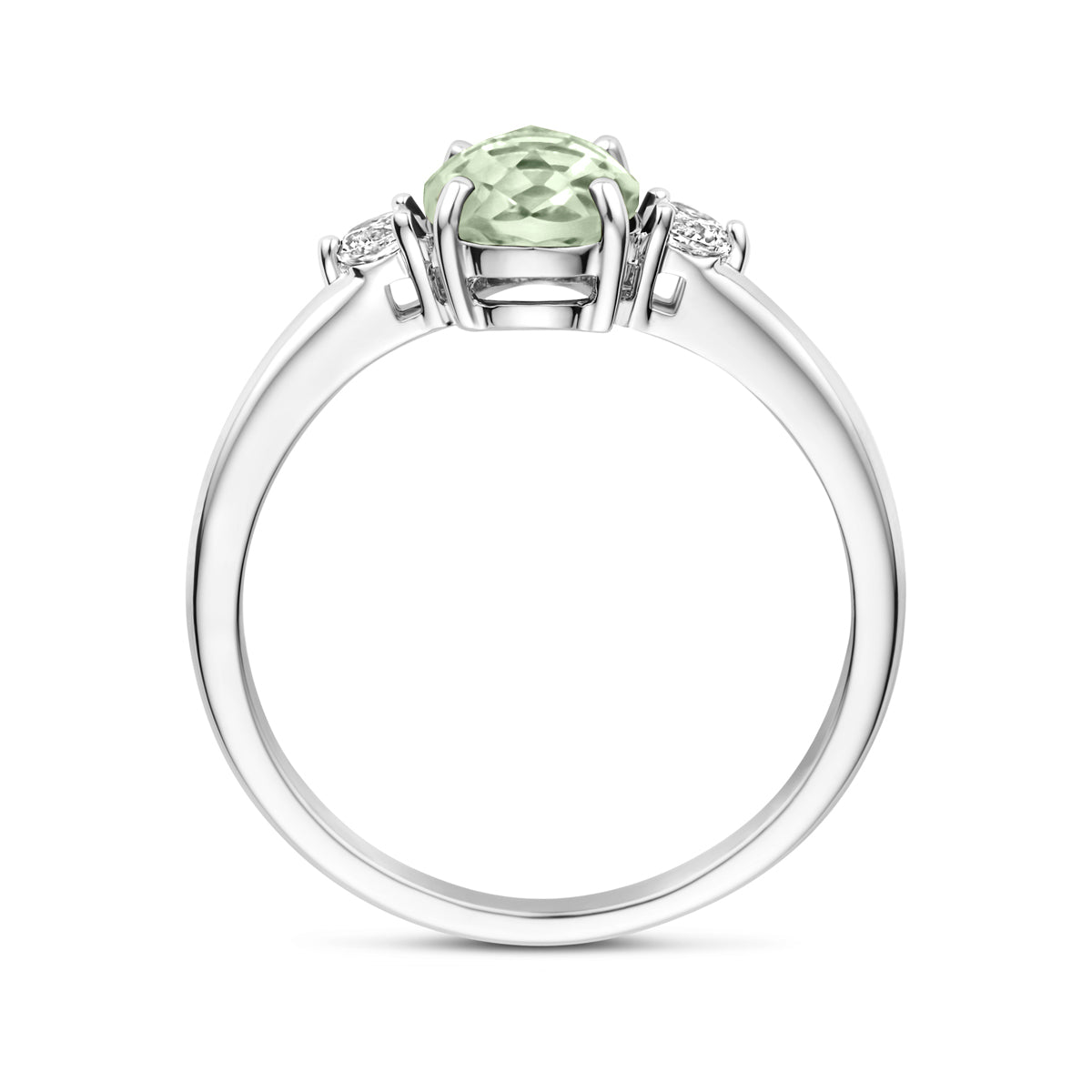 Ring groen amethist en zirkonia zilver gerhodineerd