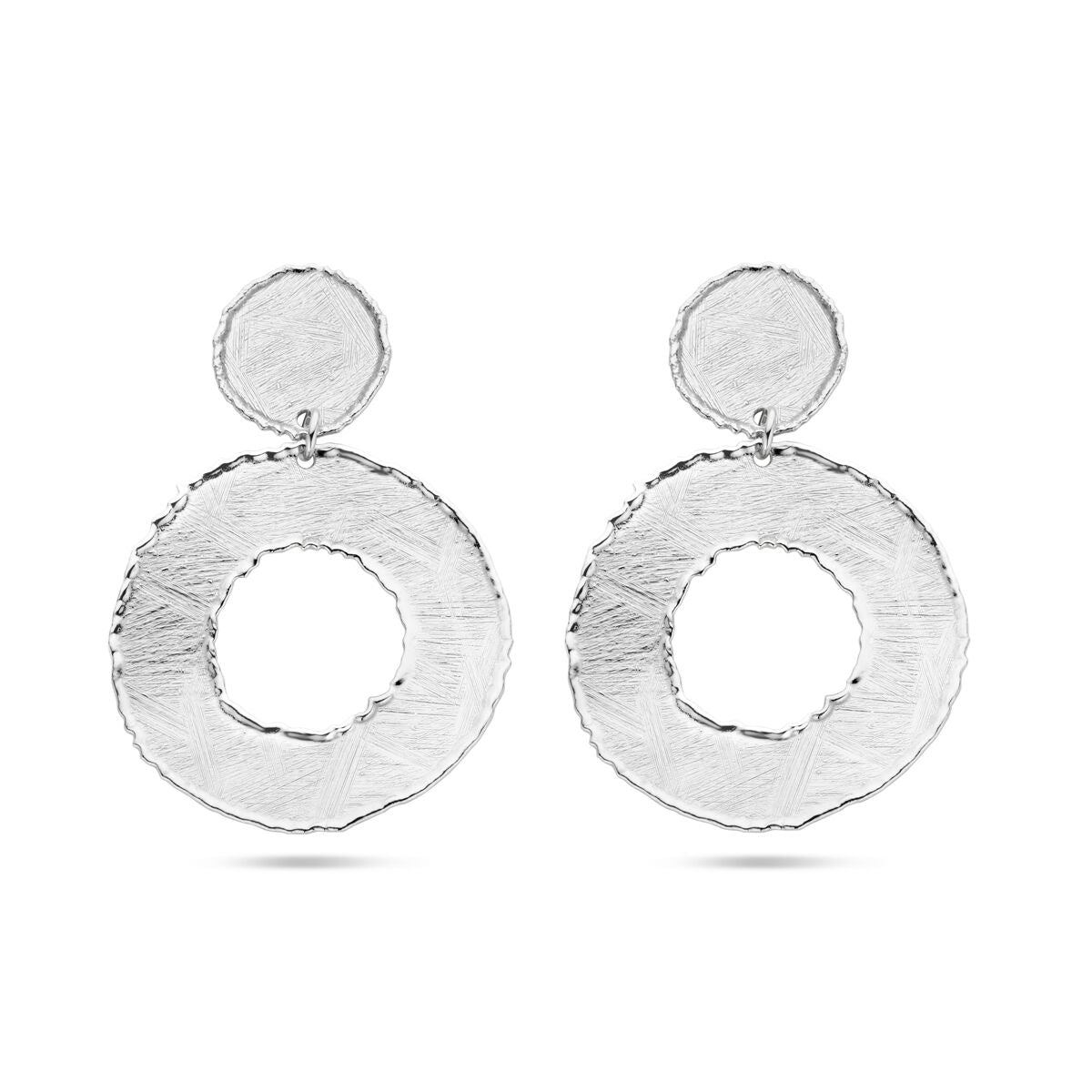 Fantasy Collection Hangende oorbellen gescratcht cirkels 50 mm zilver
