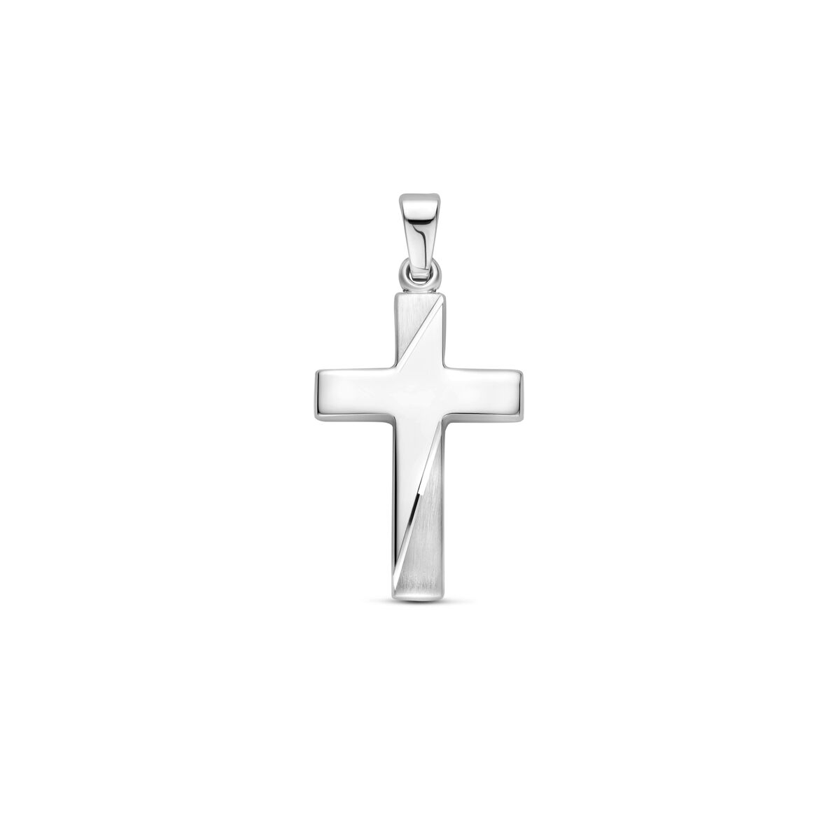Fantasy Collection Hanger kruis poli/mat gediamanteerd 24 mm zilver