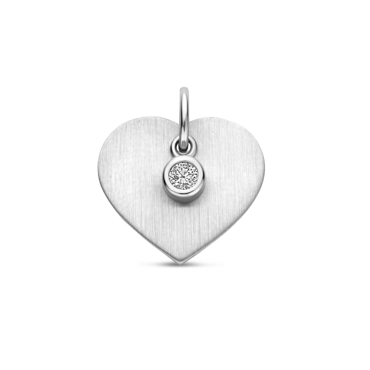 Fantasy Collection Graveerhanger hartje poli/mat zirkonia 15 mm zilver