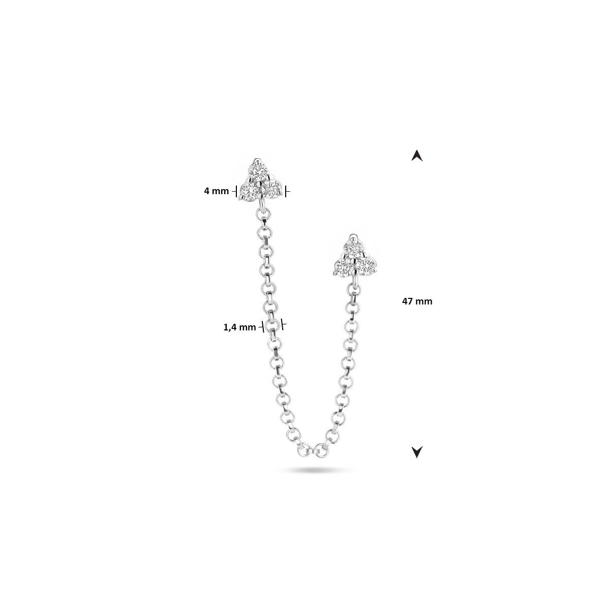 Dubbele oorbellen zirkonia 47 mm per stuk zilver