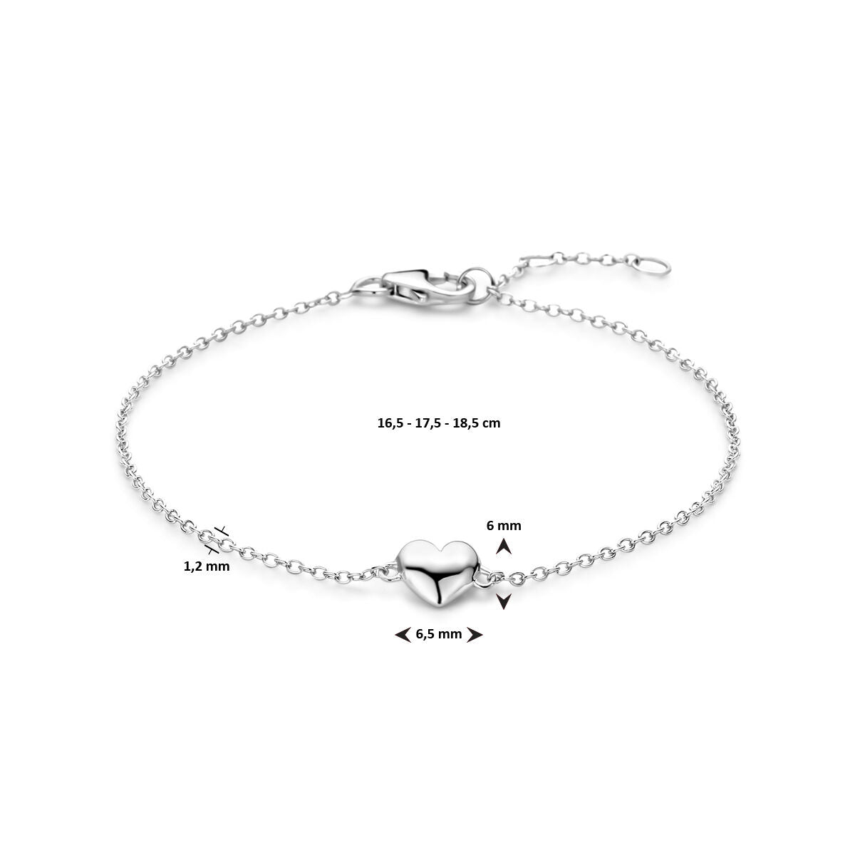 Fantasy Collection Armband hartje 16,5 - 17,5 - 18,5 cm zilver