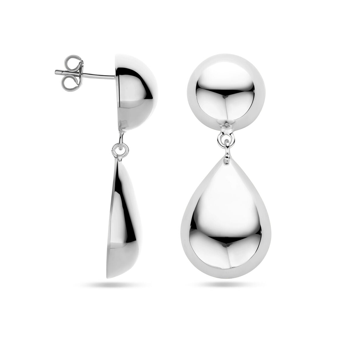 Fantasy Collection Hangende oorbellen half bol en druppel 40 mm zilver