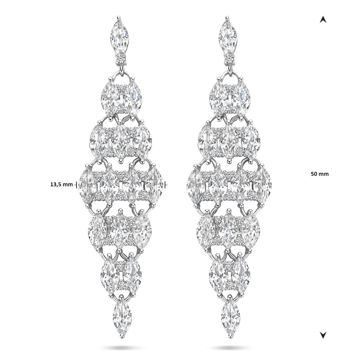 Fantasy Collection Hangende oorbellen zirkonia 50 mm zilver