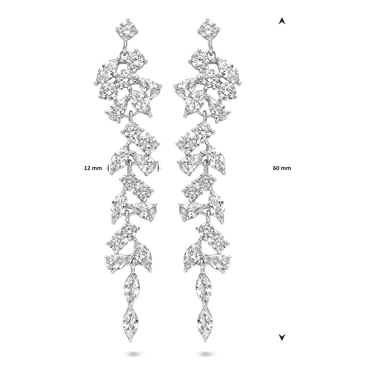 Fantasy Collection Hangende oorbellen zirkonia 60 mm zilver