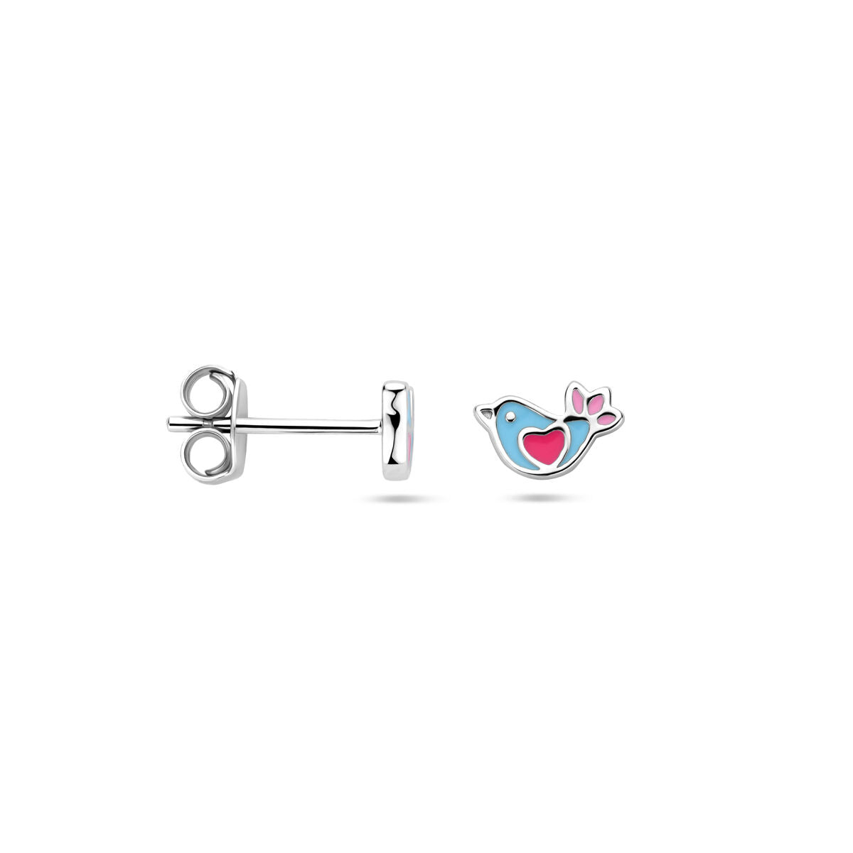 Fantasy Collection Oorbellen vogel emaille 5 mm zilver