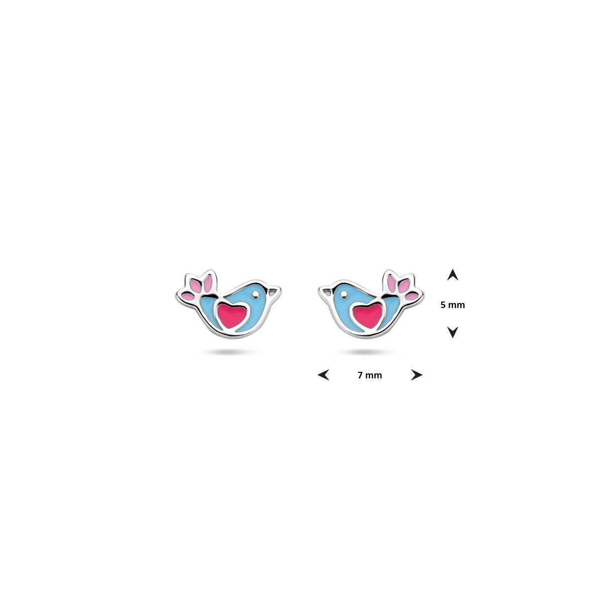 Fantasy Collection Oorbellen vogel emaille 5 mm zilver