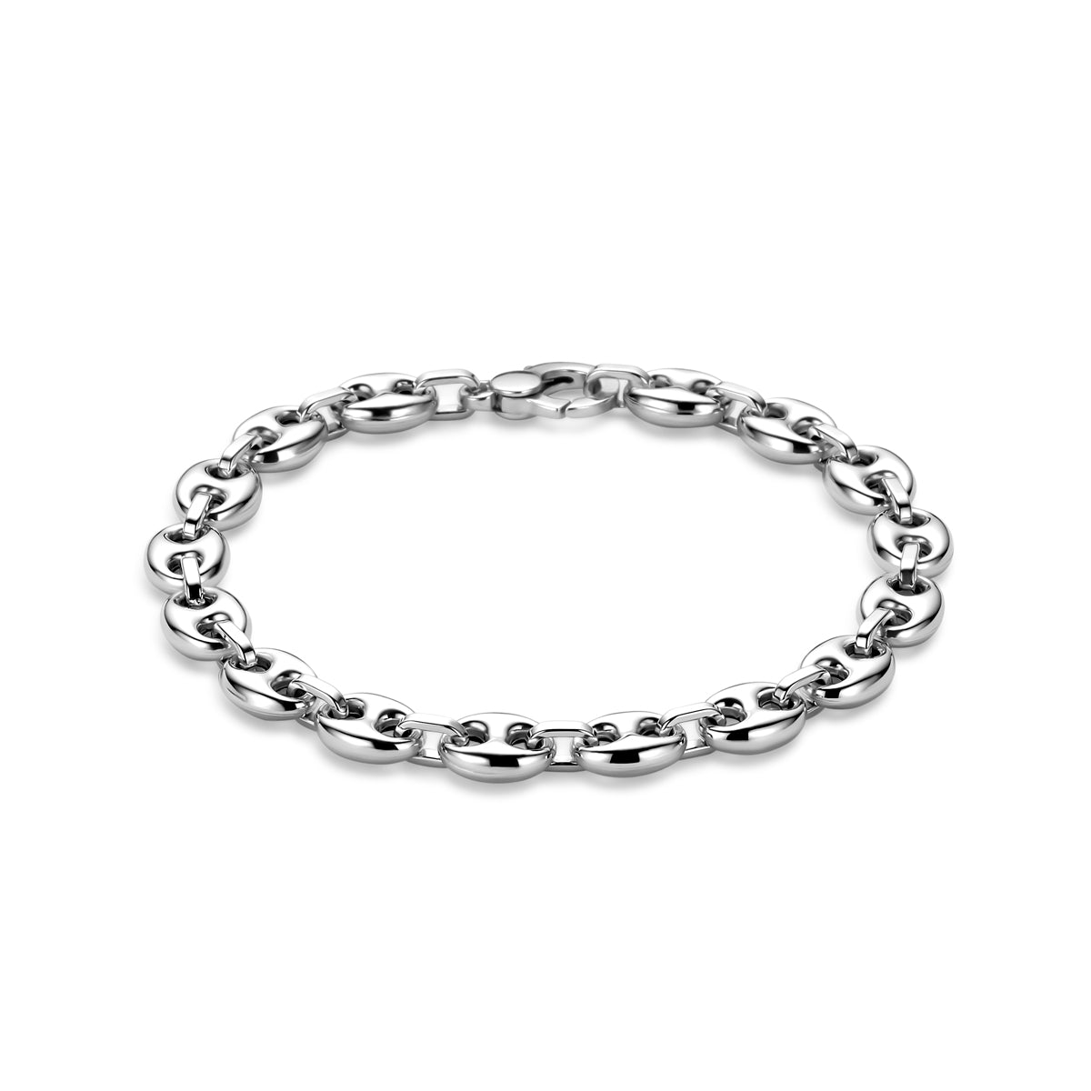 Armband koffieboon 7,5 mm 19 cm zilver gerhodineerd