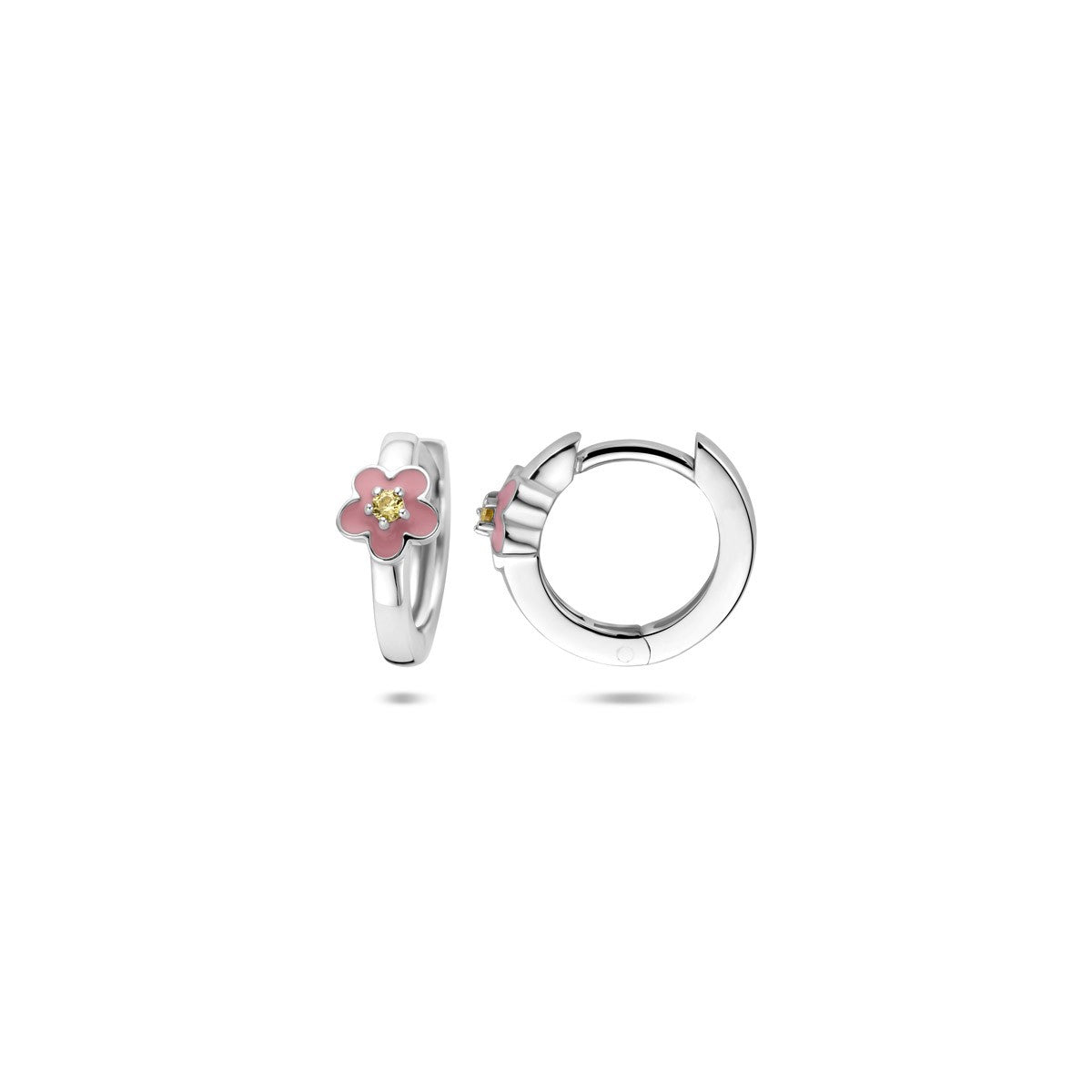 Oorbellen emaille bloem zirkonia 12 mm zilver