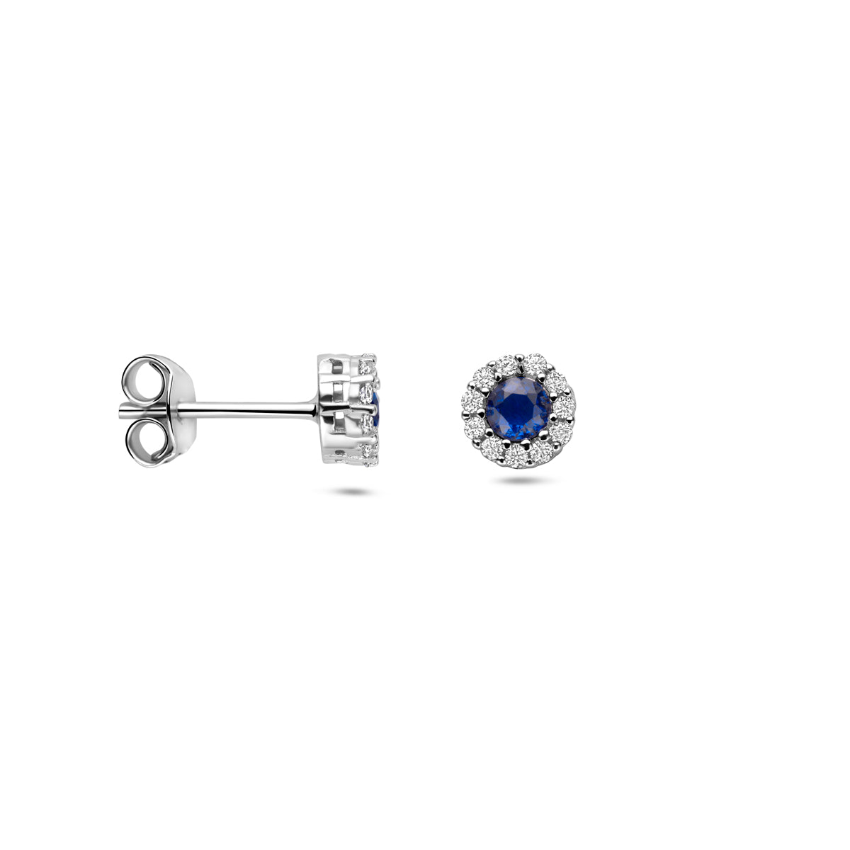 Oorknoppen Saffier, Zirkonia Gerhodineerd Zilver