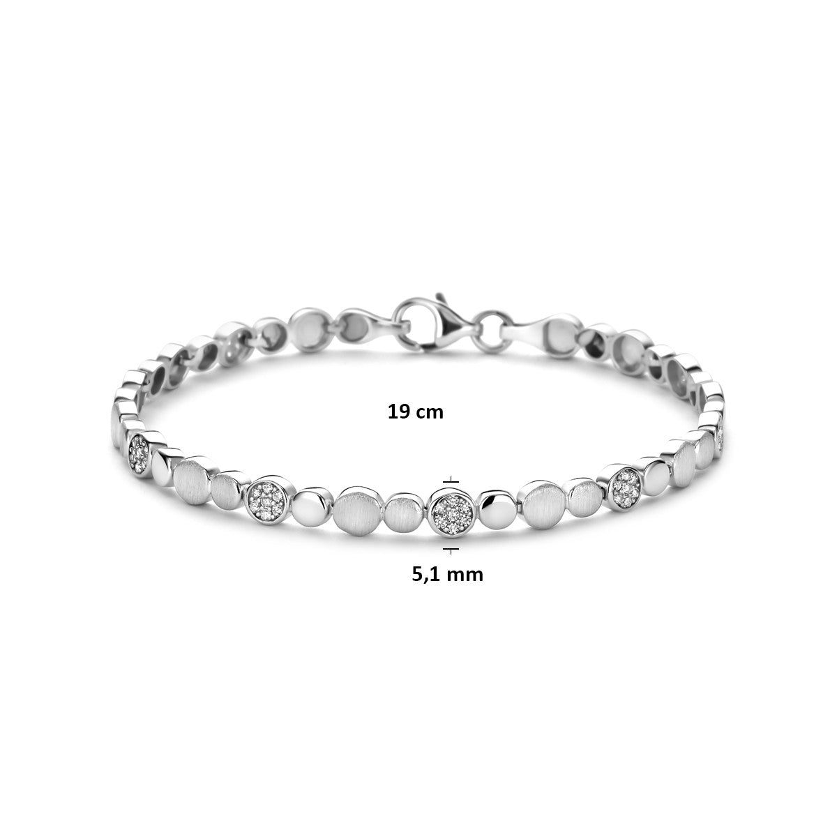 Armband zirkonia poli/mat 5,1 mm 19 cm zilver