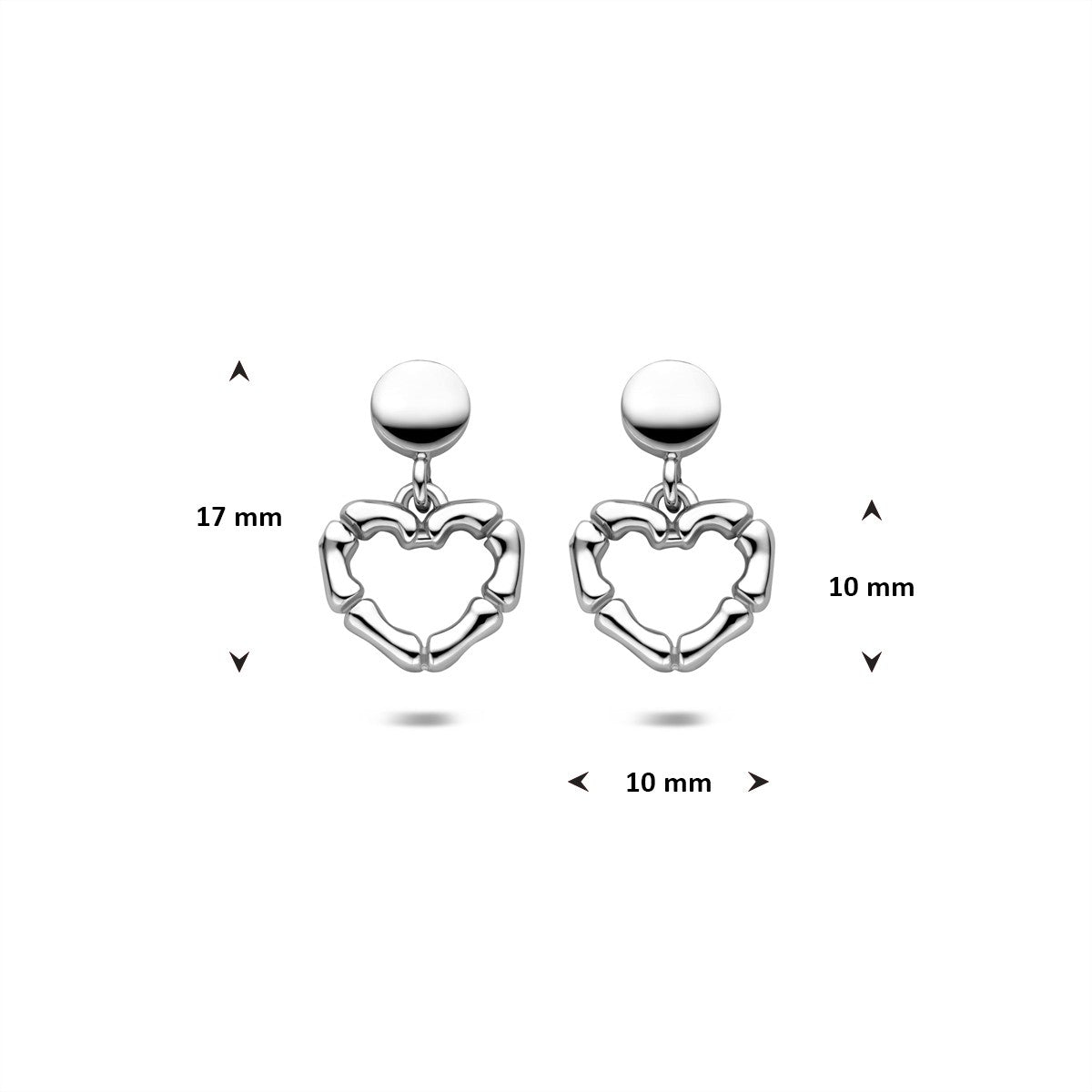 Hangende oorbellen hartjes 16,5 mm zilver