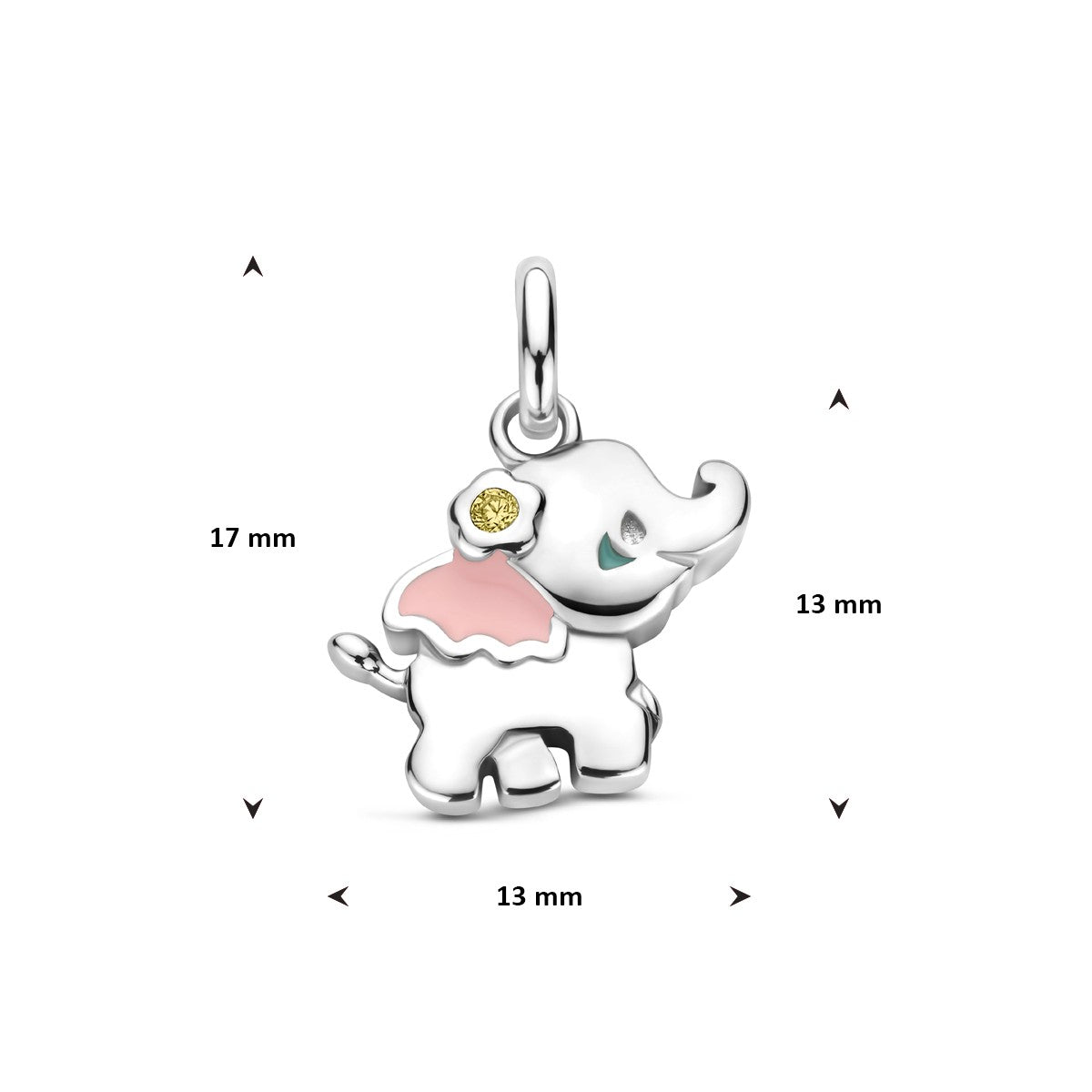 Hanger emaille olifant zirkonia 17 mm zilver