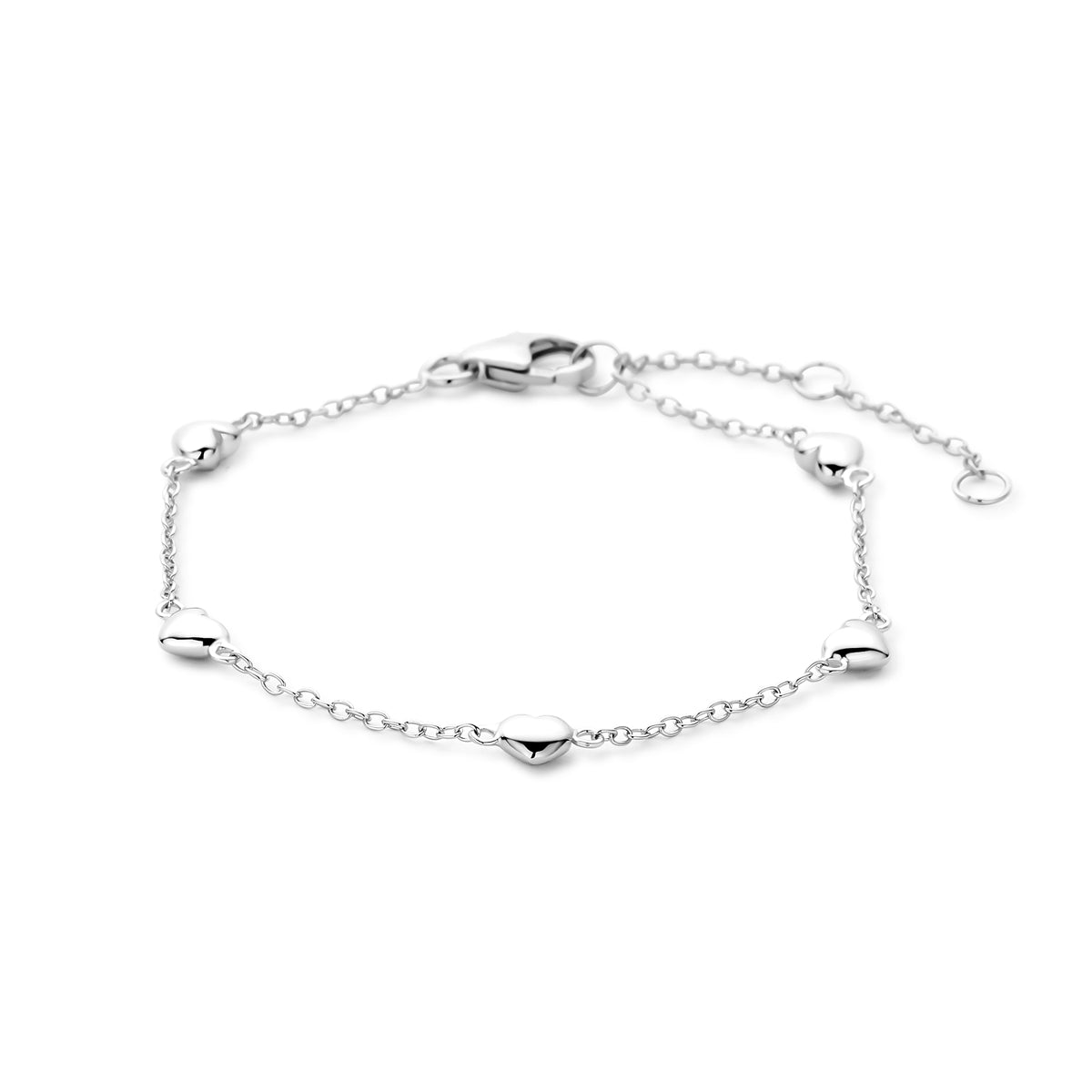 Armband hartjes 13 - 14,5 - 16 cm zilver gerhodineerd
