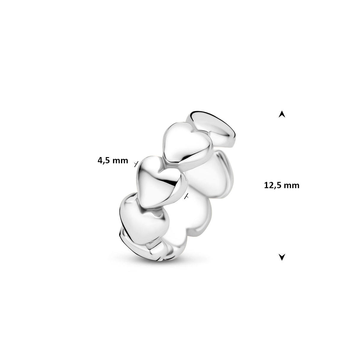 Fantasy Collection Ear cuff hartjes zilver gerhodineerd 12,5 mm - afbeelding 3