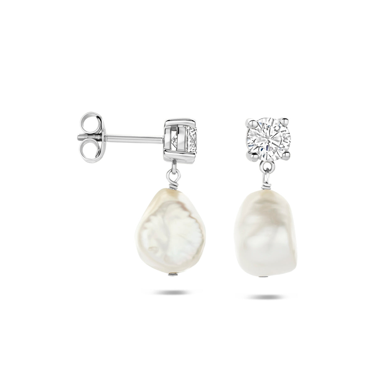 Fantasy Collection Oorhangers parel en zirkonia zilver gerhodineerd 19,5 mm - afbeelding 3