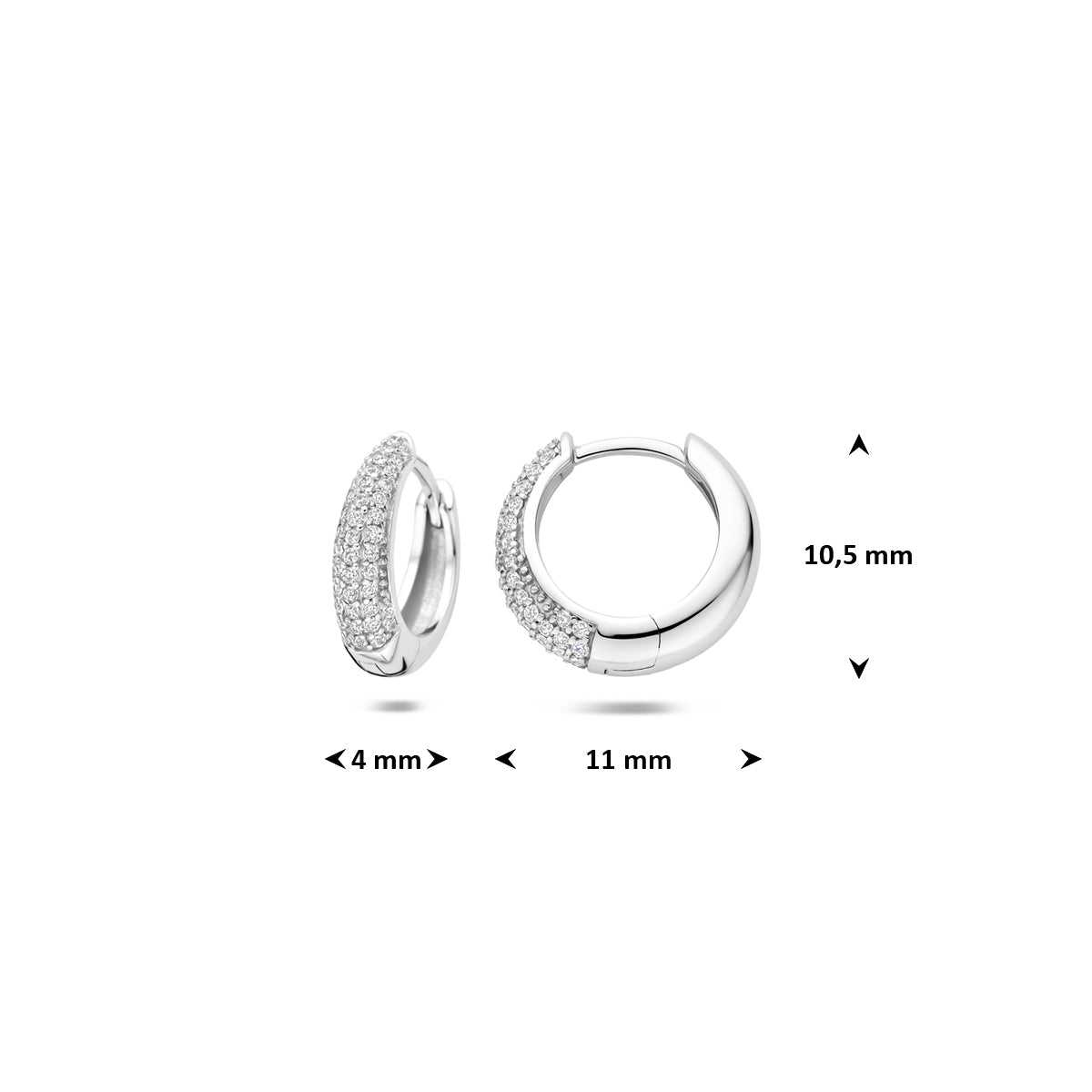 Fantasy Collection Klapoorringen zirkonia buis zilver gerhodineerd 4 mm - afbeelding 4