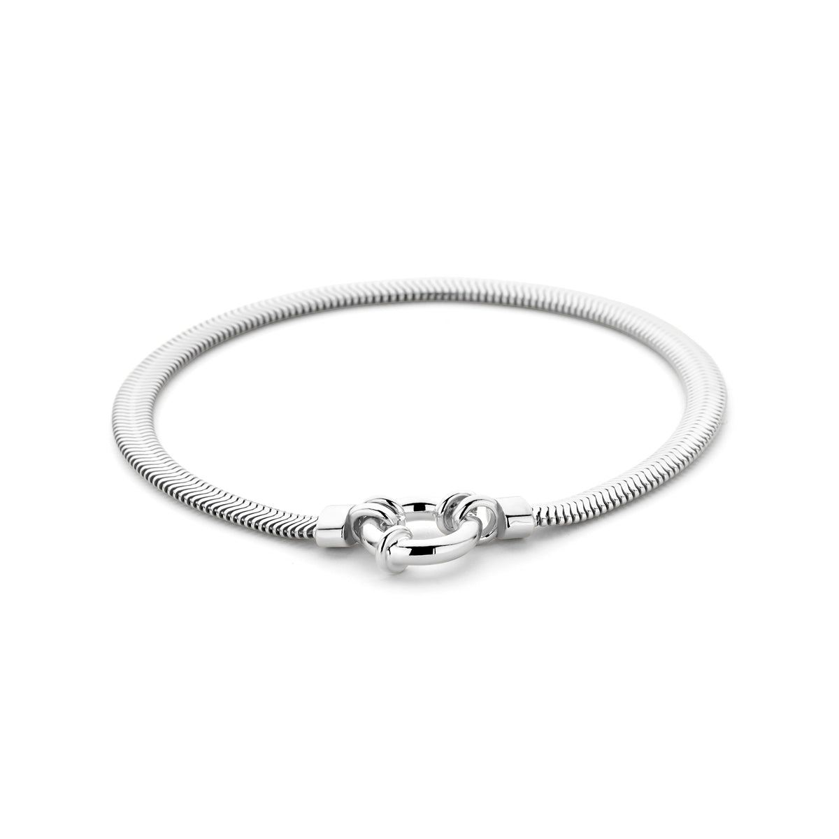 Armband slang plat met groot veerslot 4,3 mm 19 cm zilver gerhodineerd