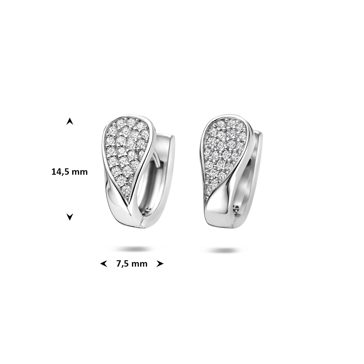 Klapoorringen zirkonia zilver gerhodineerd 14,5 mm