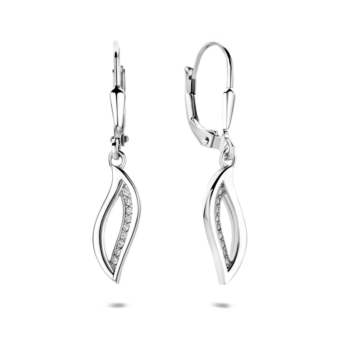 Oorhangers zirkonia brisur haak zilver gerhodineerd 31,5 mm