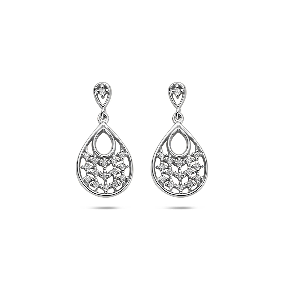 Oorhangers zirkonia zilver gerhodineerd 19 mm