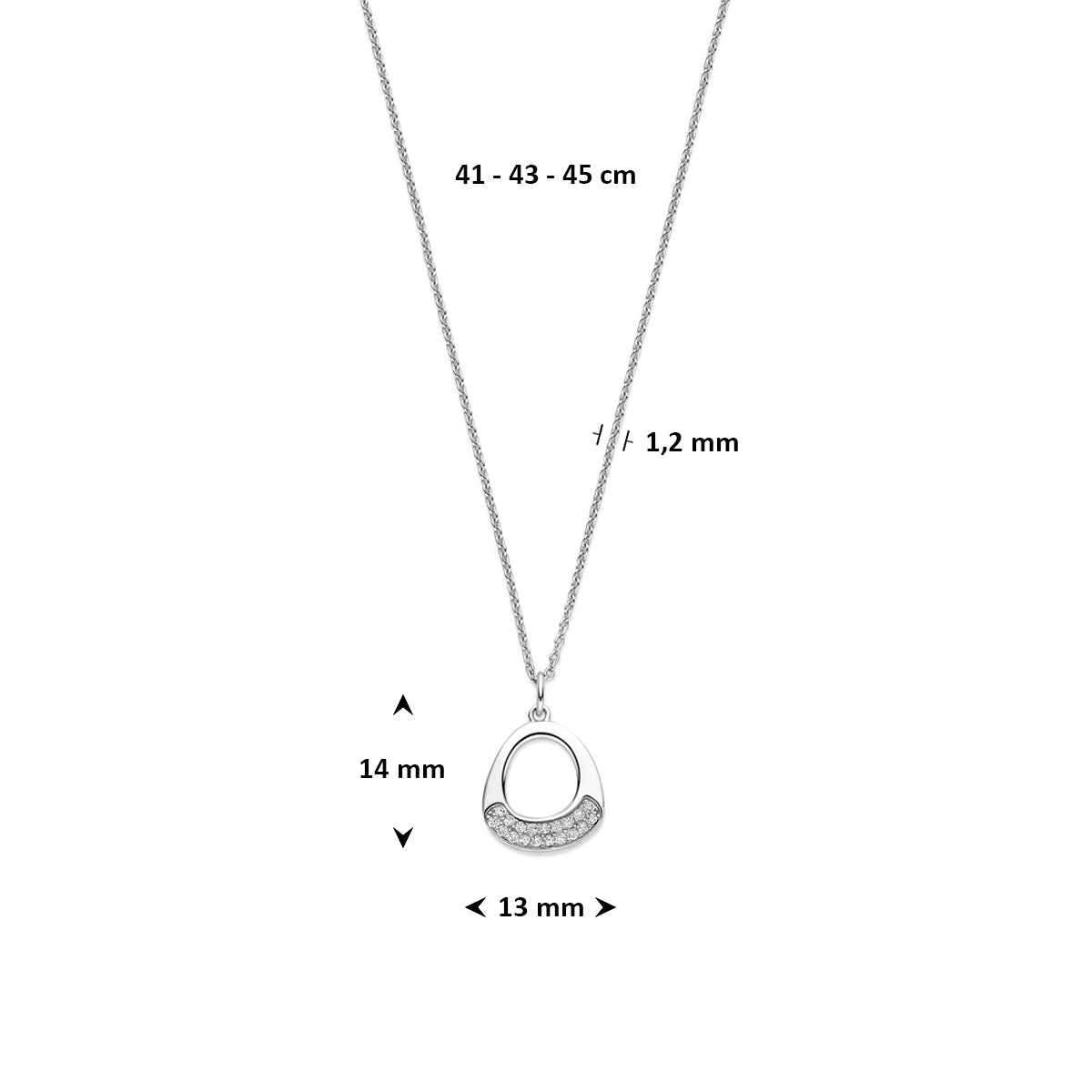 Collier zirkonia zilver gerhodineerd 41 - 43 - 45 cm