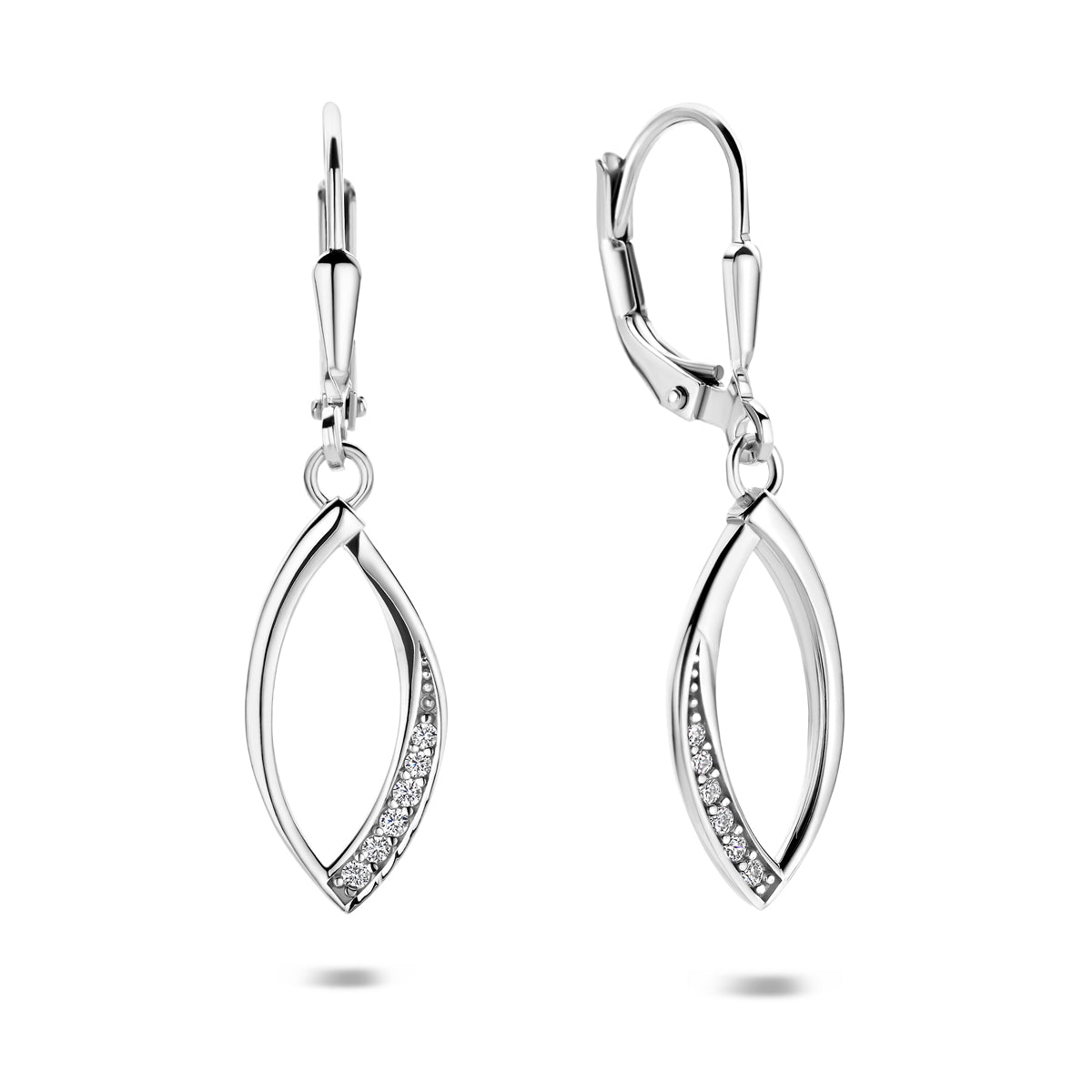 Oorhangers zirkonia brisur haak zilver gerhodineerd 35 mm