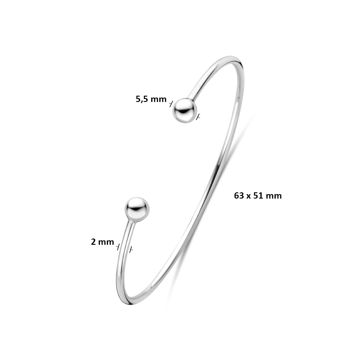 Armband klemband zilver gerhodineerd 63 mm