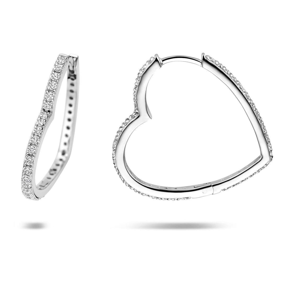 Oorringen hart zirkonia zilver gerhodineerd 25 mm
