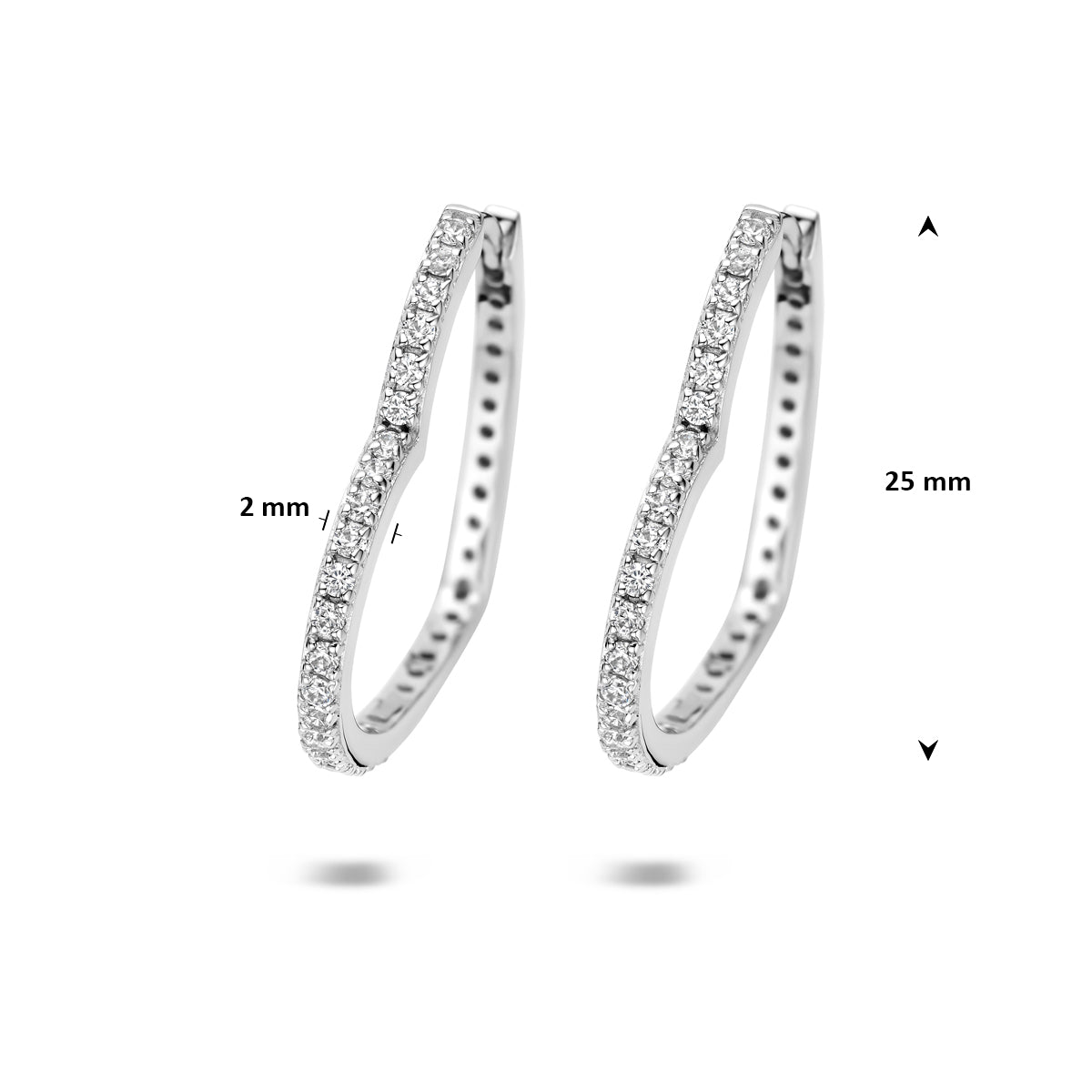 Oorringen hart zirkonia zilver gerhodineerd 25 mm