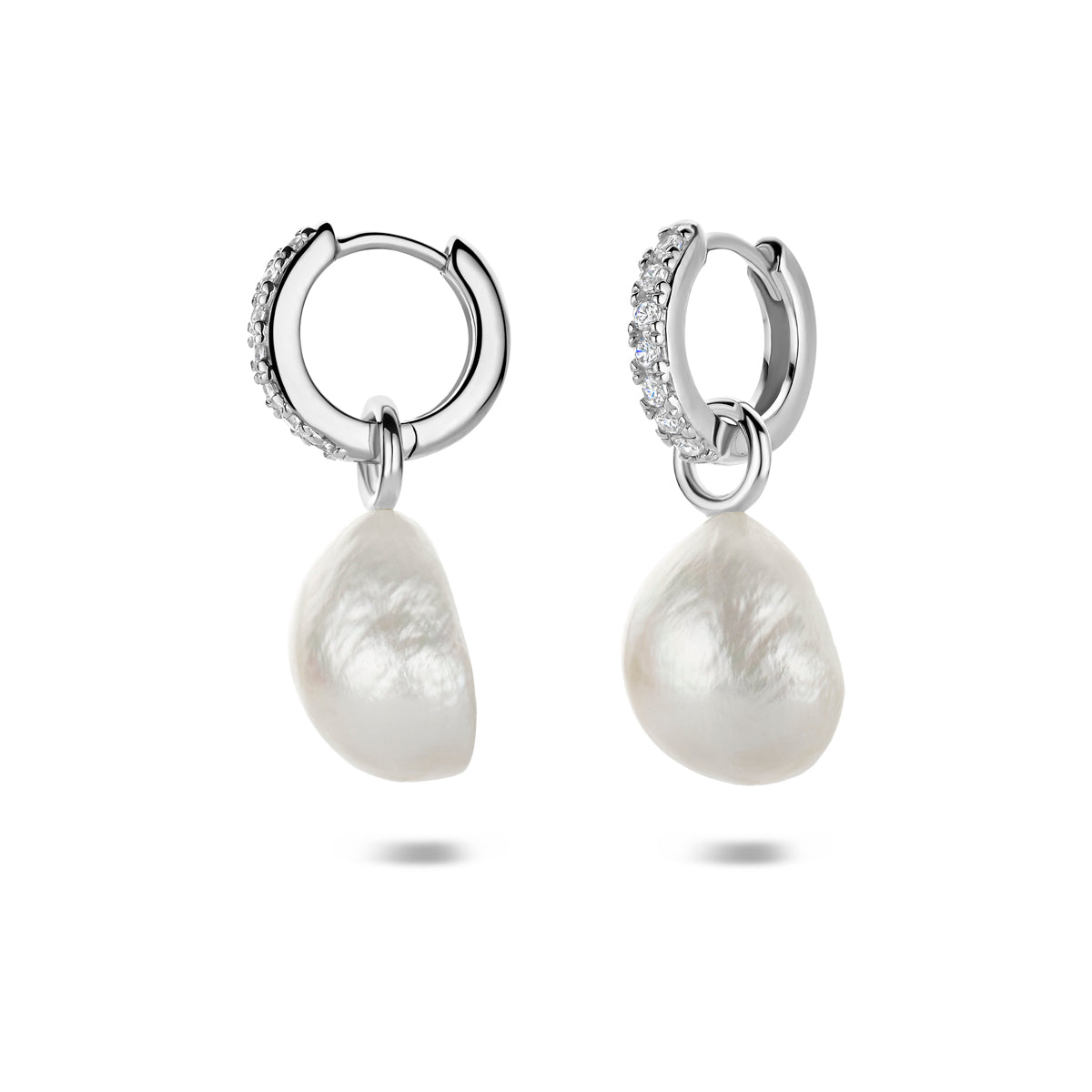 Oorringen parel en zirkonia zilver gerhodineerd 25 mm