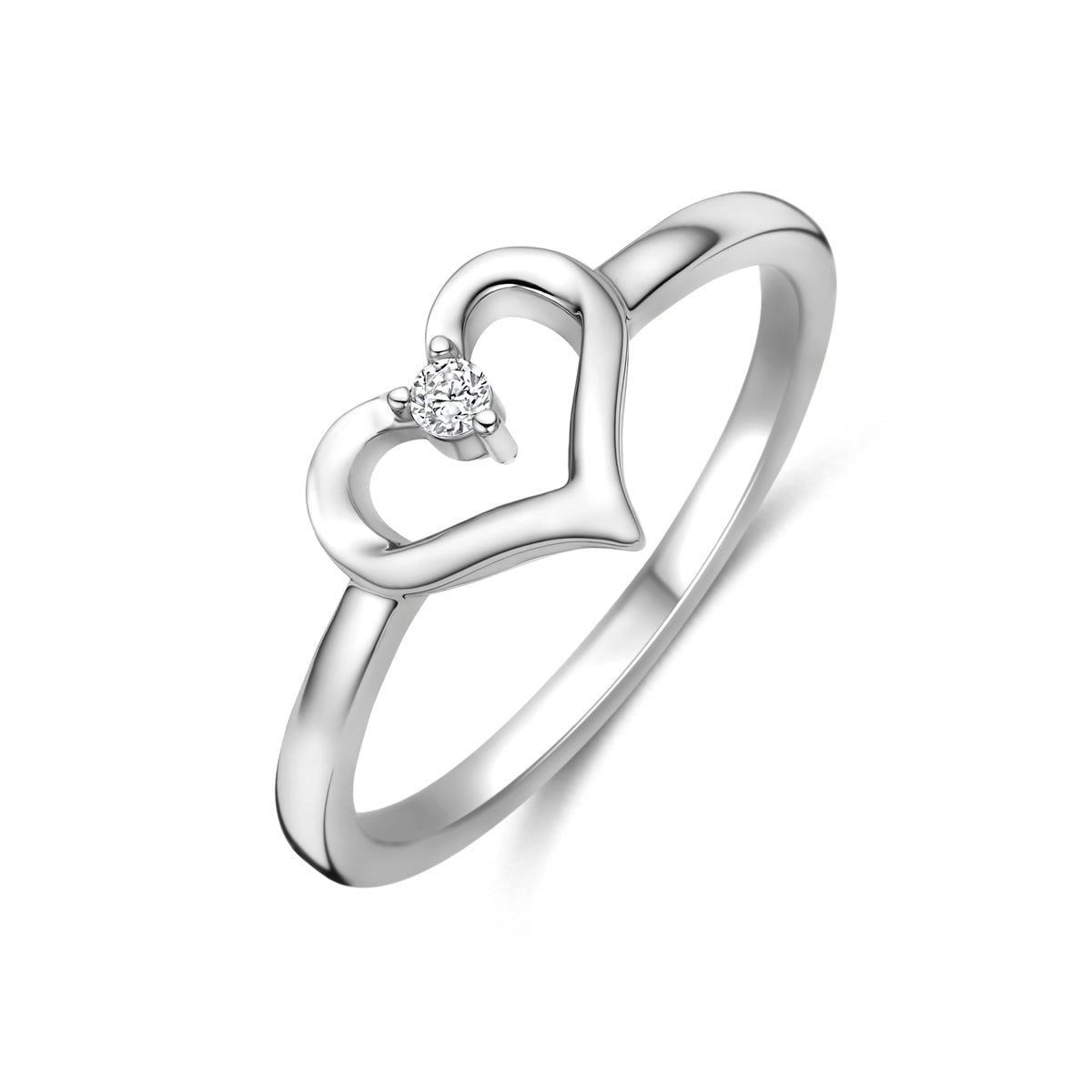 Ring hartje zirkonia zilver gerhodineerd