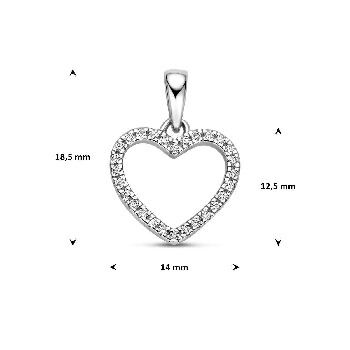 Hanger hart zirkonia zilver gerhodineerd