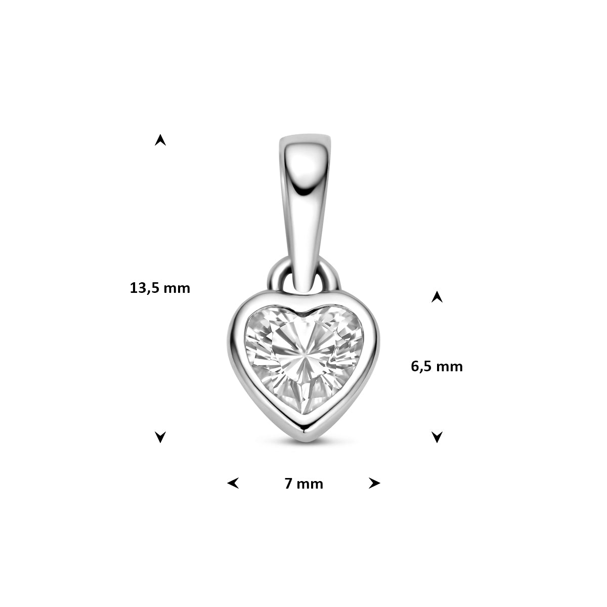 Hanger hartje zirkonia zilver gerhodineerd 6,5 mm