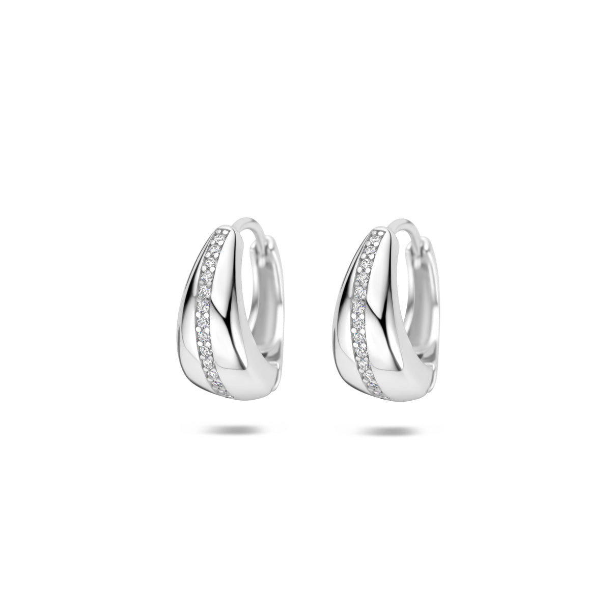Klapoorringen zirkonia zilver gerhodineerd 14,5 mm wit