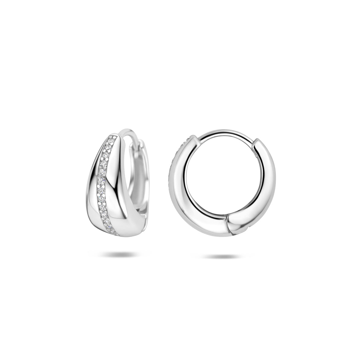 Klapoorringen zirkonia zilver gerhodineerd 14,5 mm wit