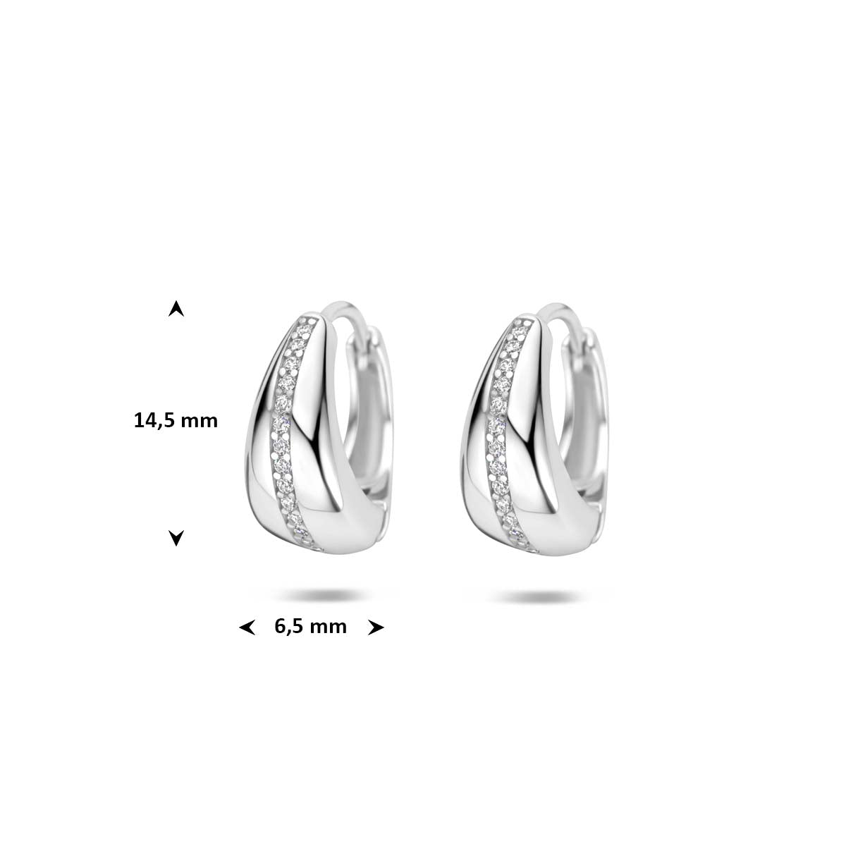 Klapoorringen zirkonia zilver gerhodineerd 14,5 mm wit