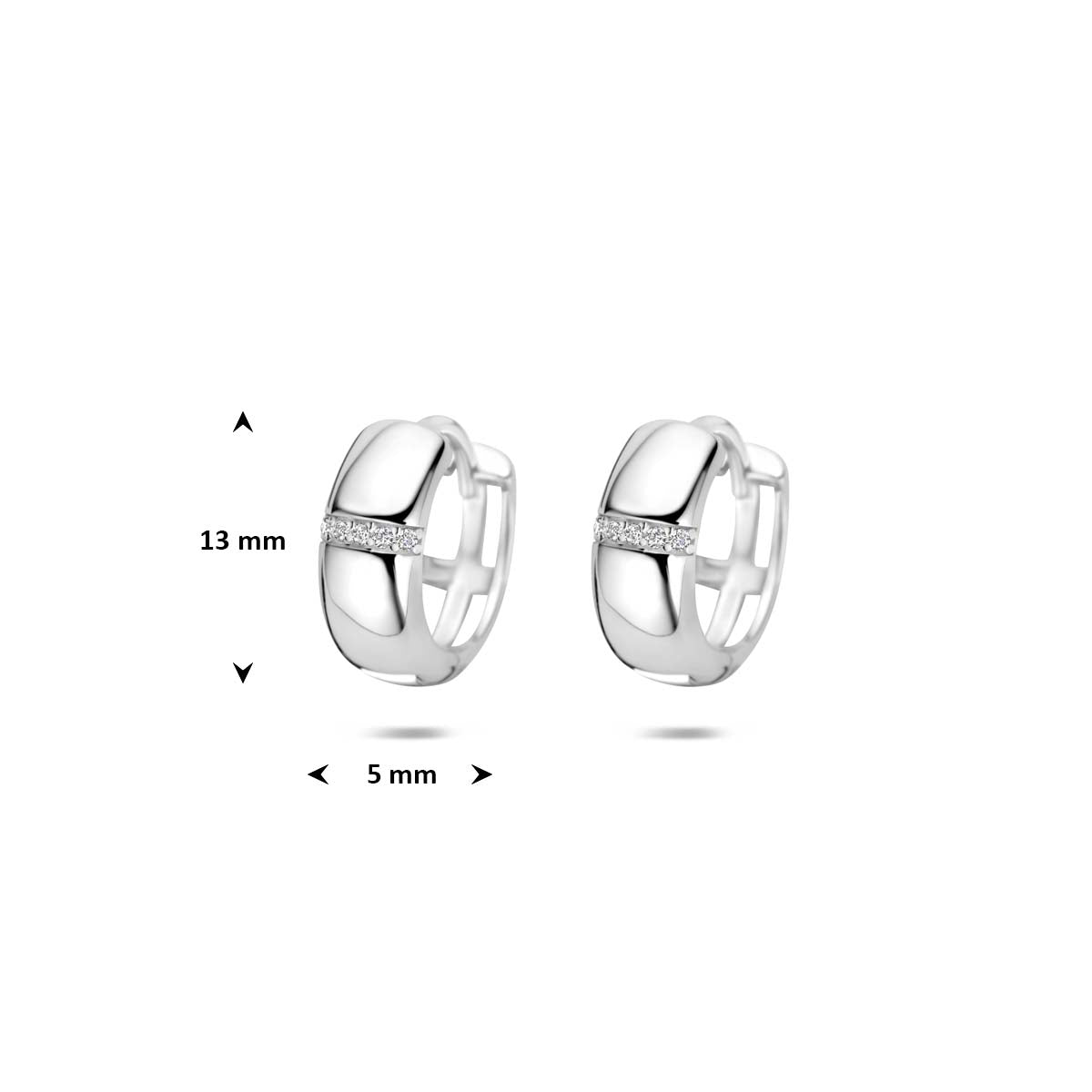 Klapoorringen zirkonia zilver gerhodineerd 13 mm