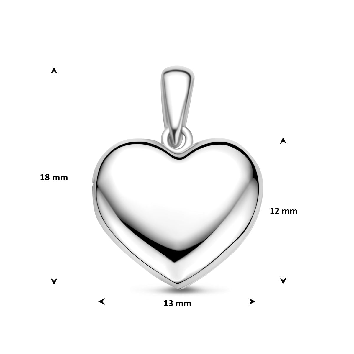 Hanger medaillon hart zilver gerhodineerd 12 mm