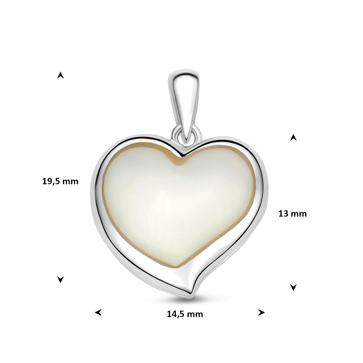 Hanger medaillon hart parelmoer zilver gerhodineerd 13 mm