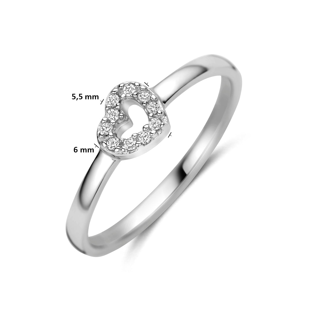 Ring hartje zirkonia zilver gerhodineerd wit