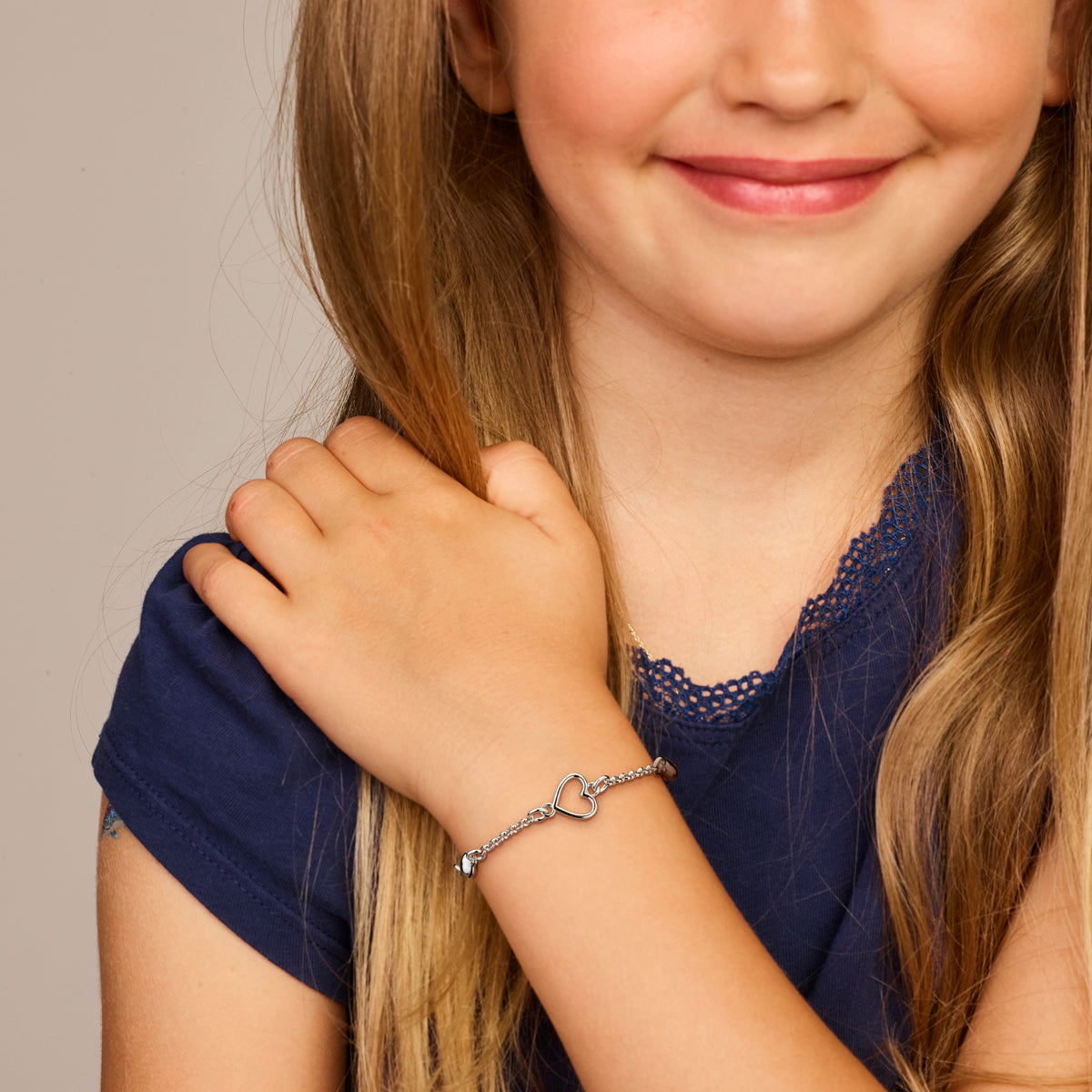 Armband hartjes zilver gerhodineerd 11 + 2 cm