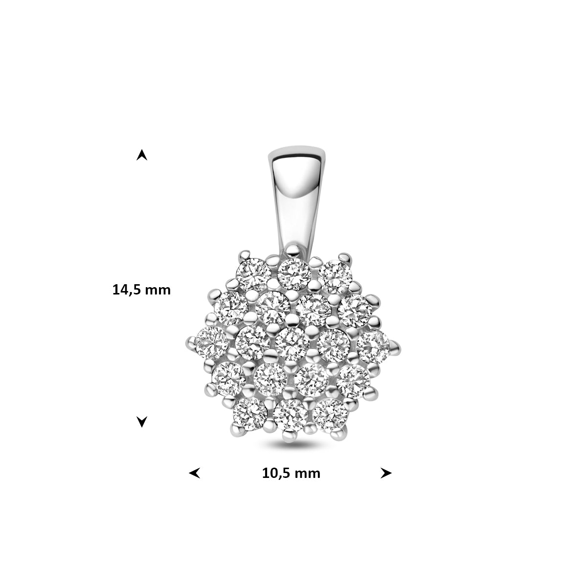 Hanger zirkonia zilver gerhodineerd 10,5 mm wit
