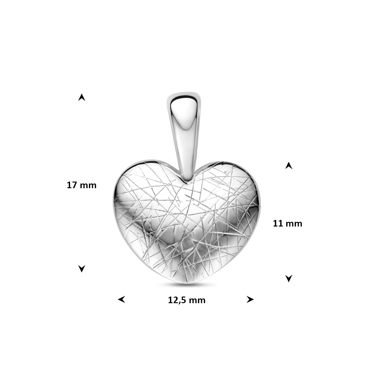 Hanger hart gescratcht zilver gerhodineerd 11 mm